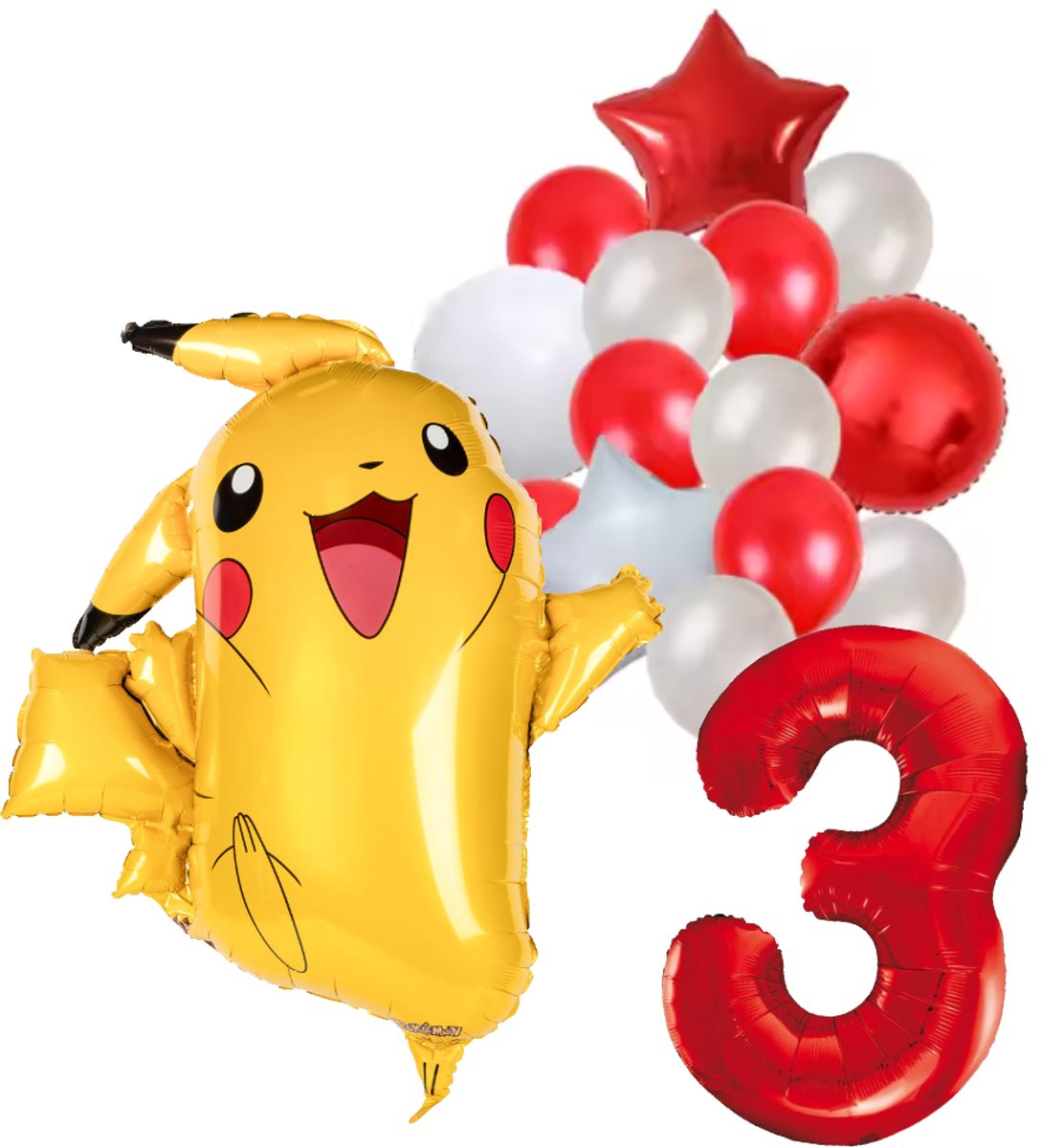 Pokemon ballon set - 62x78cm - Folie Ballon - Pokemon - Pikachu - Themafeest - 3 jaar - Verjaardag - Ballonnen - Versiering - Helium ballon