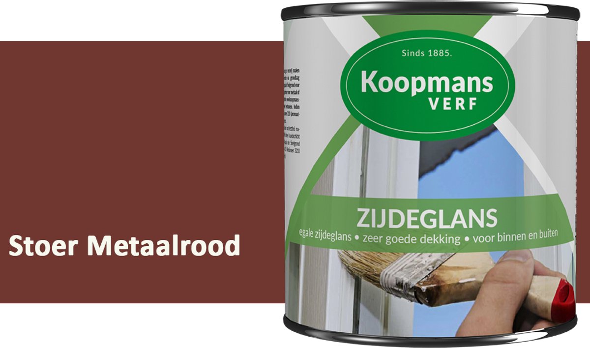 Koopmans Zijdeglans Lakverf – Binnen & Buiten – Kras- en Stootvast – Hoge Dekkracht – Voor Hout, Deuren en Kozijnen – Stoer Metaalrood – 375 ml
