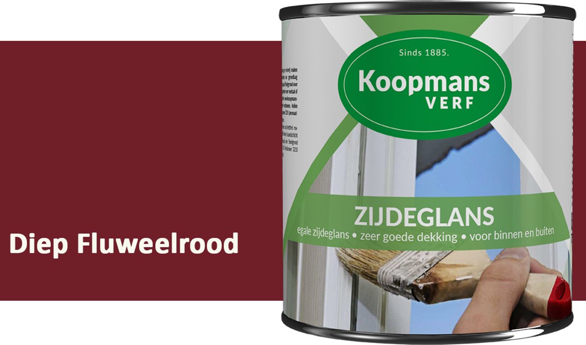 Koopmans Zijdeglans Lakverf – Binnen & Buiten – Kras- en Stootvast – Hoge Dekkracht – Voor Hout, Deuren en Kozijnen – Diep Fluweelrood – 2,5 l
