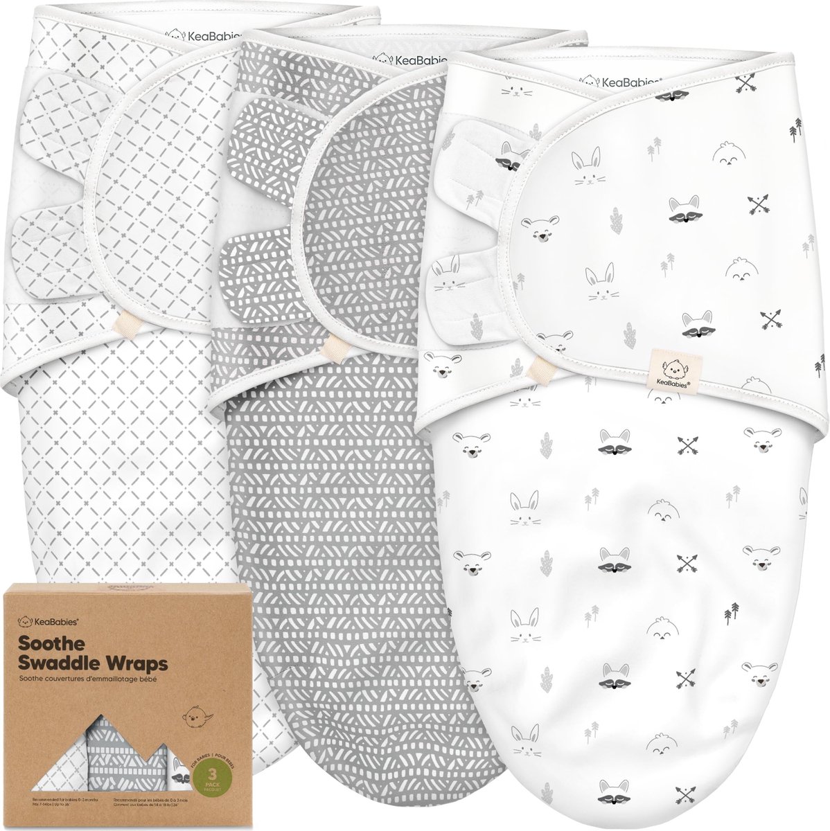 Virtubuy - Organic Baby Swaddle Wrap Blankets - Ergonomische Slaapzak - Wit - Hypoallergene Babydeken - Geschikt voor Pasgeborenen - 3-Pack