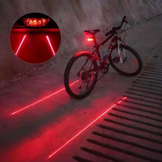 5-LED Fietsachterlamp met Laser - Oplaadbaar Fiets Achterlicht - Waterdicht Veiligheids Achterlicht voor Nachtrijden Fietsverlichting — afbeelding 3