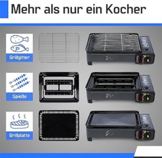 Gas bbq-Camping kooktoestel-2-in-1 Draagbaar campingkooktoestel en gasgrill-Accessoireset en koffer + 4 gaspatronen van 227 g. — afbeelding 2