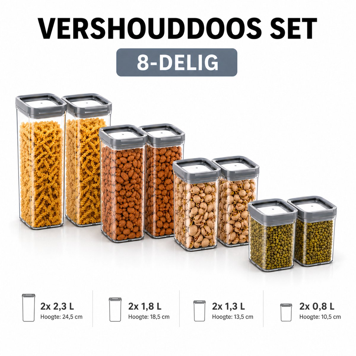 Curver - Vershouddoos SET van 8 stuks - 2x 0,8 L + 2x 1,3 L + 2x 1,8 L + 2x 2,3 L