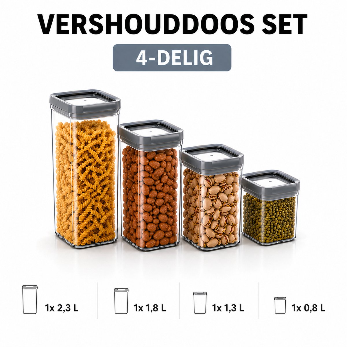 Curver - Vershouddoos SET - 1x 0,8L + 1x 1,3L + 1x 1,8L + 1x 2,3L - Dry Food Storage SET