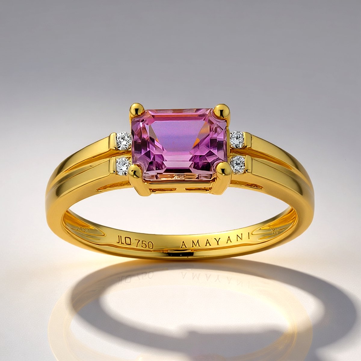 Cavill - 18K Geelgouden Ring met Roze Diaspoor 1,557 ct & Diamanten 0,054 ct - Achthoekige Trapgeslepen Edelsteen - Luxe Damesring Elegant Sieraad