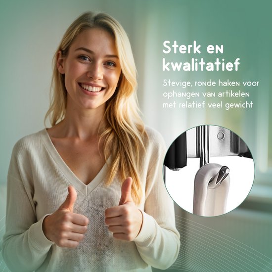Recalma Bezemhouder Set van 2 - Gereedschapshouder Wand - Bezem Ophangsysteem Tuingereedschap - 304 RVS - 8 Haken 7 Klemmen - Zelfklevend & Schroef - Zilver van Recalma — afbeelding 3