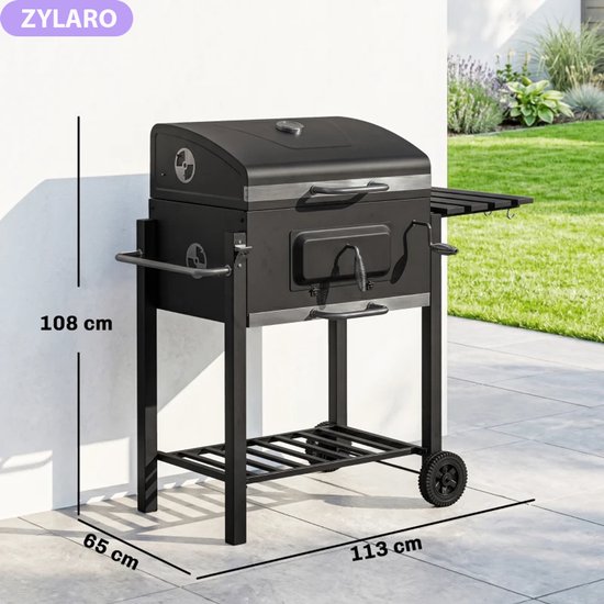 Premie Houtskool Barbecue - Smoker Barbecue - Houtskoolgrill - met Deksel, Handgrepen, Thermometer, Wielen, Warmhoudrek, 2 Grillrooster - BBQ voor Kamperen, Buiten, Tuin - 113 x 65 x 108 cm - Zwart van Merkloos — afbeelding 2