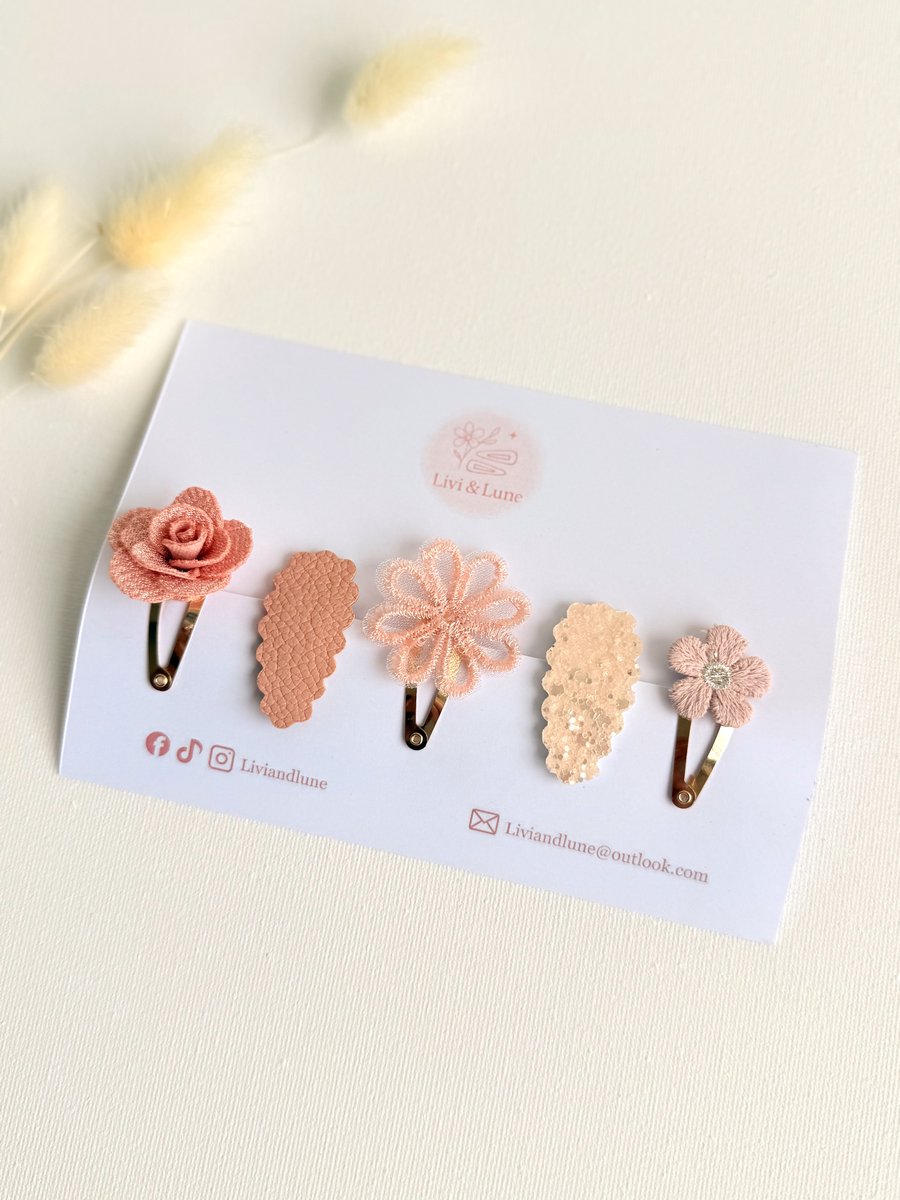 Livi Lune Haarspeldjes Meisjes Set Vijf Roze Hartjes Glitters