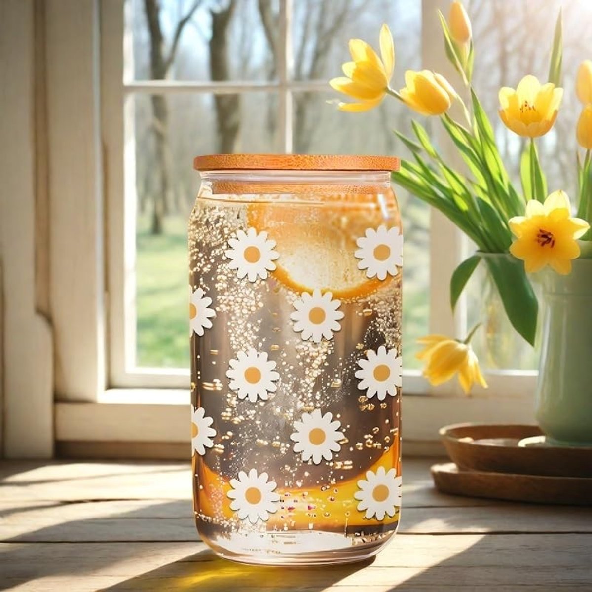 NTHProducts - Drinking Glass - Aesthetic - 450 ml - Geschikt voor Smoothies - Met Deksel en Rietje - Modern Design