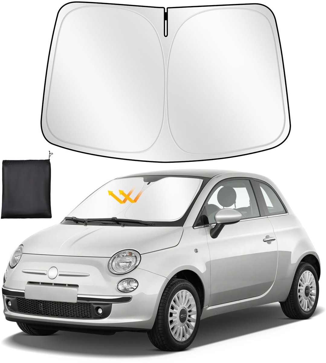 NTHProducts - Zonnebescherming - Zonnezeil Auto - Ideaal voor Zomer - Zilver/Zwart - Bescherming tegen UV-stralen - Geschikt voor 500 - Zonnezeil ...