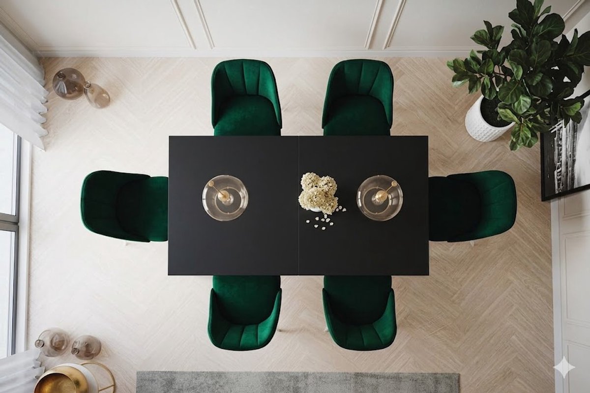 Uittrekbare eettafel rechthoekig 120/160 x 80 x 78 cm – zwart – moderne keukentafel met massief houten poten – stevige eetkamertafel voor 4-6 personen – Vermissen