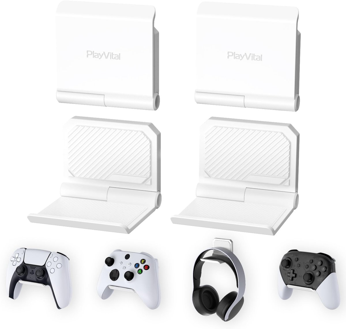 NTHProducts - Controller Wall Bracket - Ruimtebesparend - Wit - Hoofdtelefoonhouder - Geschikt voor PS5 PS4 Xbox Series X/S Switch Pro