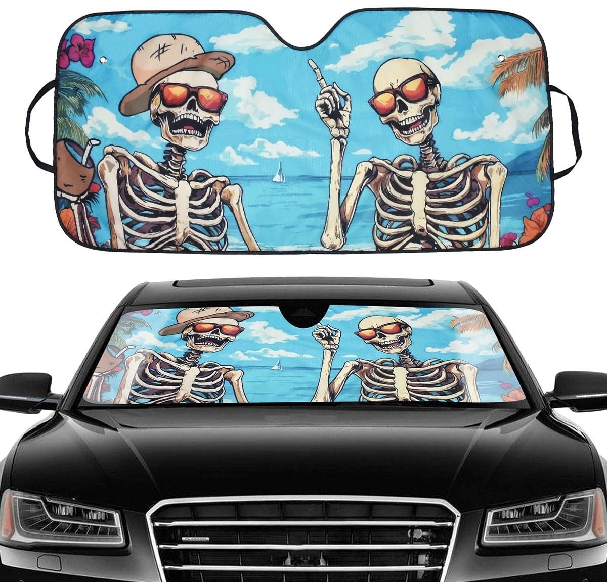 SVGCommerce - Zonnekap Auto - Skulls - Bescherming tegen zon en warmte - 137 x 70 cm - Aluminium - Privacy bescherming - Geschikt voor alle voertuigen