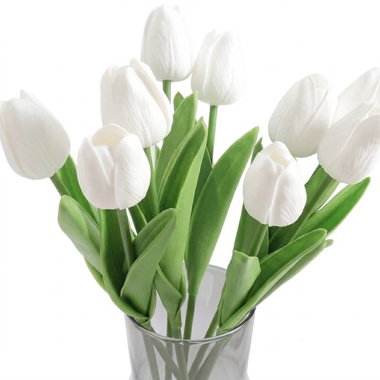 Wit kunstbloemen tulpen set van 7 stuks kunstbloemen decoratie voor vaas tafel interieur bruiloft bloemstuk