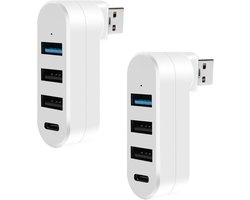 Sander Shop 2 stuks mini USB 3.0 hub-adapter (1x 3.0, 2x 2.0, 1x Type-C), 4-poorts splitter draaibaar 180°, snelle uitbreiding voor laptop, flashdrive, mobiele harde schijf, MacBook (wit)