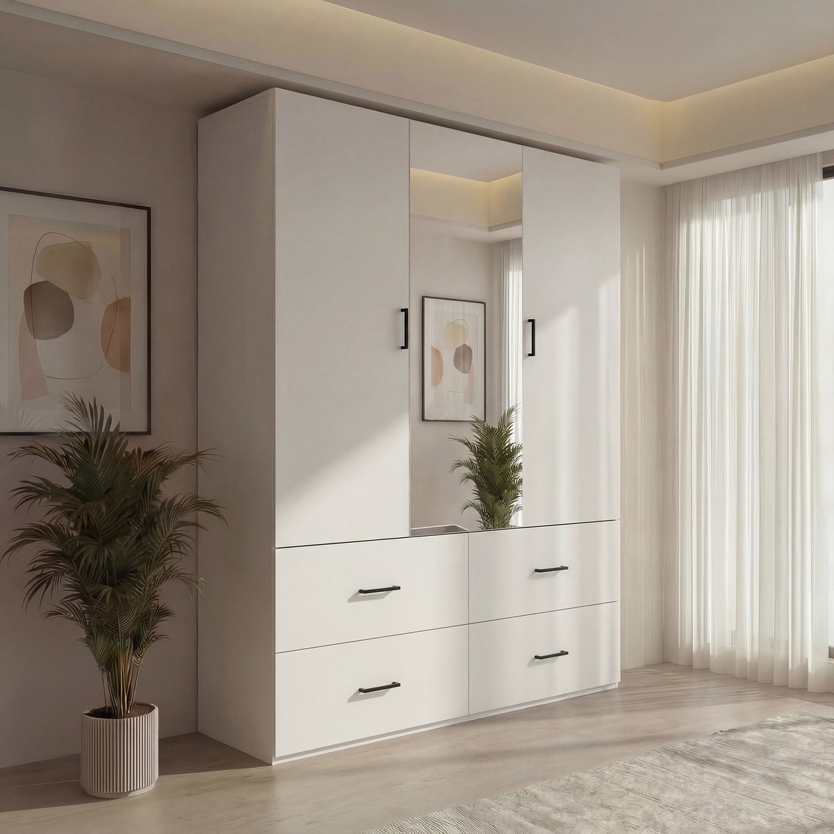 ROSAHQNDA Kledingkast met LED-verlichting, veelzijdige kast met deuren, kast met kledingstang, slaapkamerkast met 4 lades en 2 deuren, wit, 130x51,8x181,5 cm wit-1