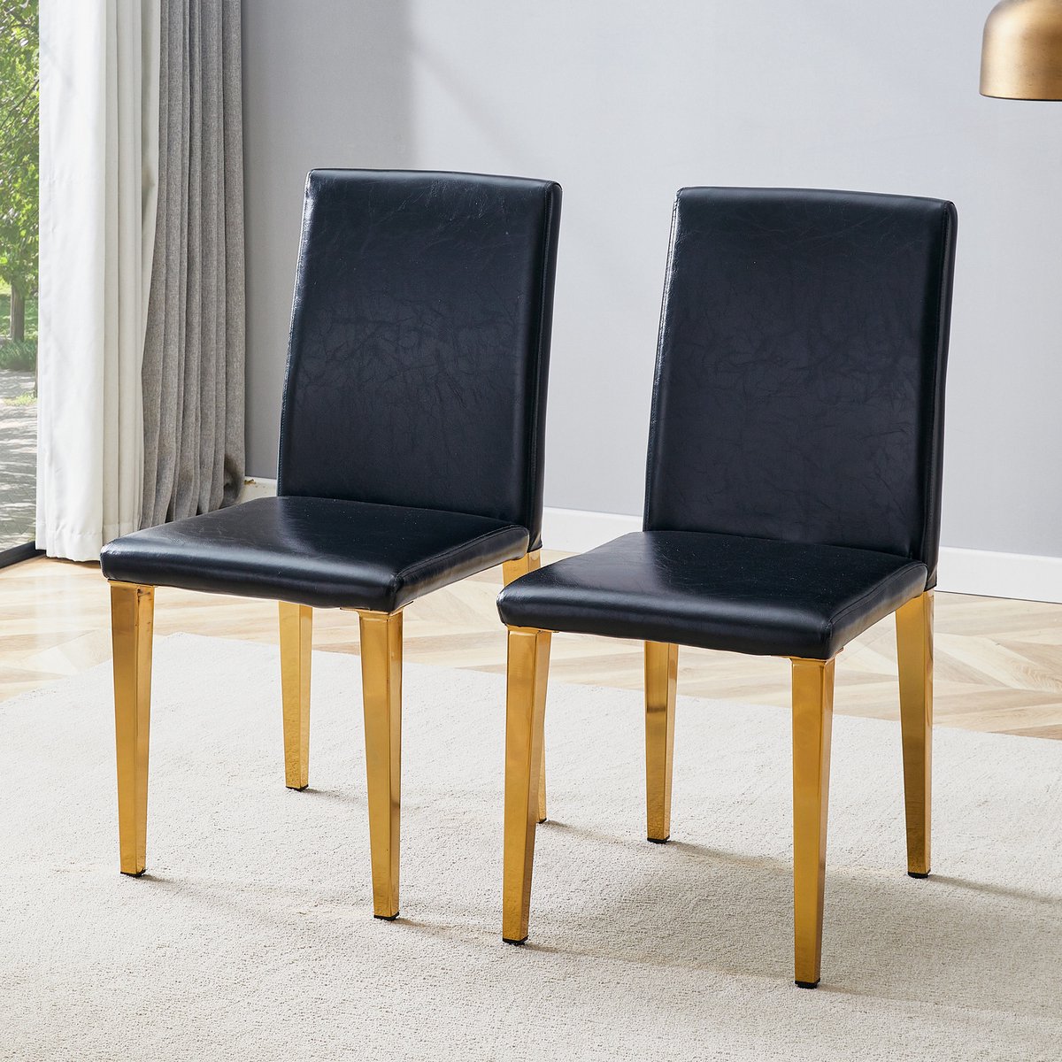 FloraGrace Eetkamerstoel Set Van 2 - Ergonomisch & Onderhoudsvriendelijk - Voor Eetkamer En Woonkamer - PU En Metaal - Zwart Goud Zwart+Goud