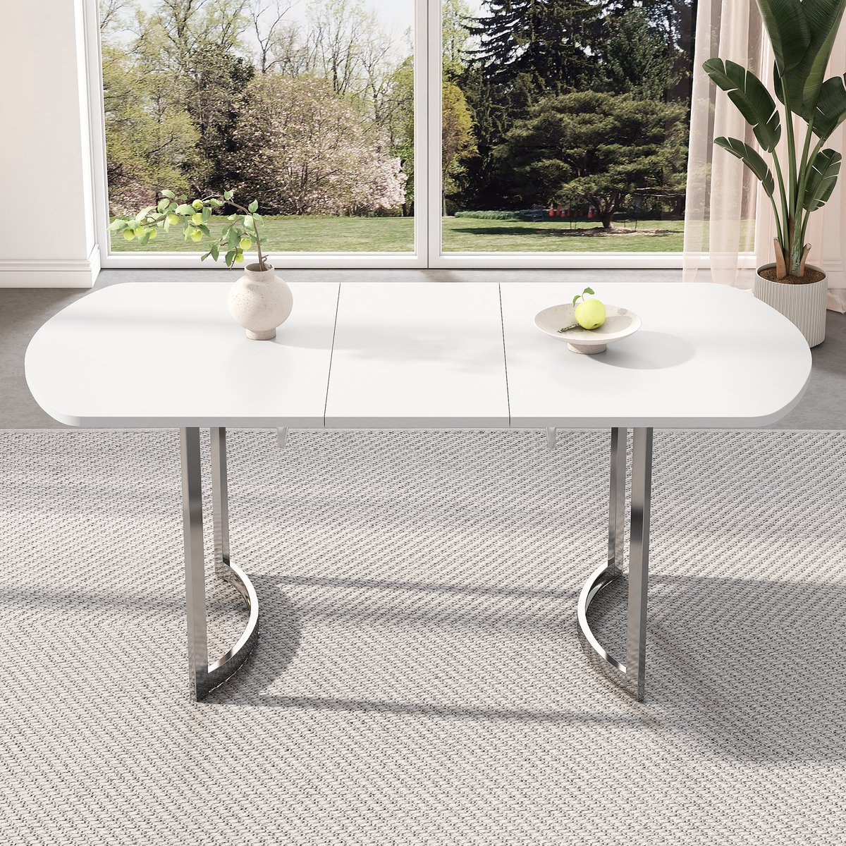FloraGrace Eettafel - Uitschuifbaar Van 140 Tot 180 Cm - Voor 4 Tot 6 Personen In Eetkamer - MDF En Metaal - Wit Zilver