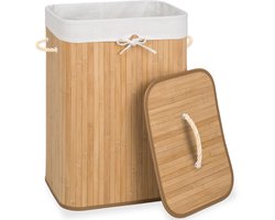 tectake® Robuuste bamboe wasmand - Opvouwbaar met deksel en uitneembare waszak - Verschillende modellen - 72L - Naturel - Rechthoek