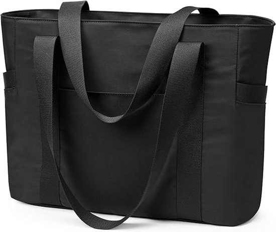 Sac de travail noir avec de larges bretelles, une poche avant et des poches extérieures