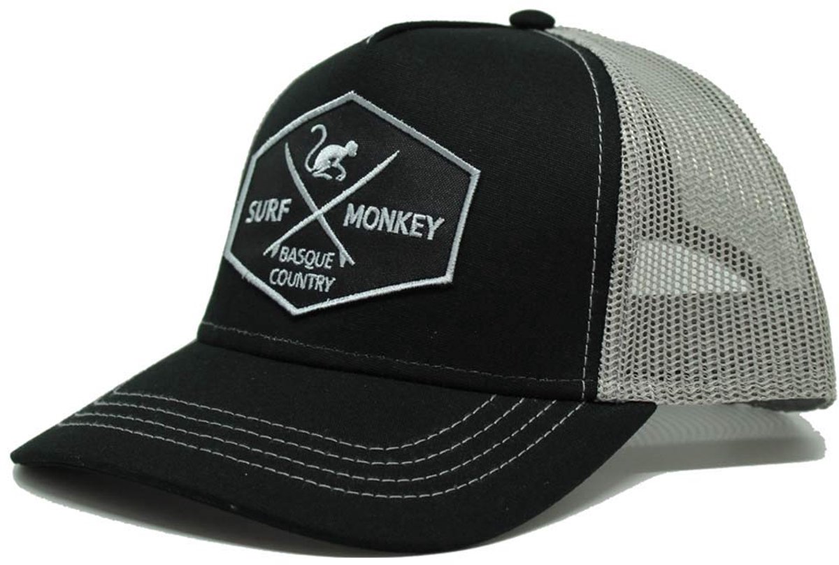 Surf Monkey - Trucker Cap - 5 Panel - One Size - Snapback - Zwartgrijs