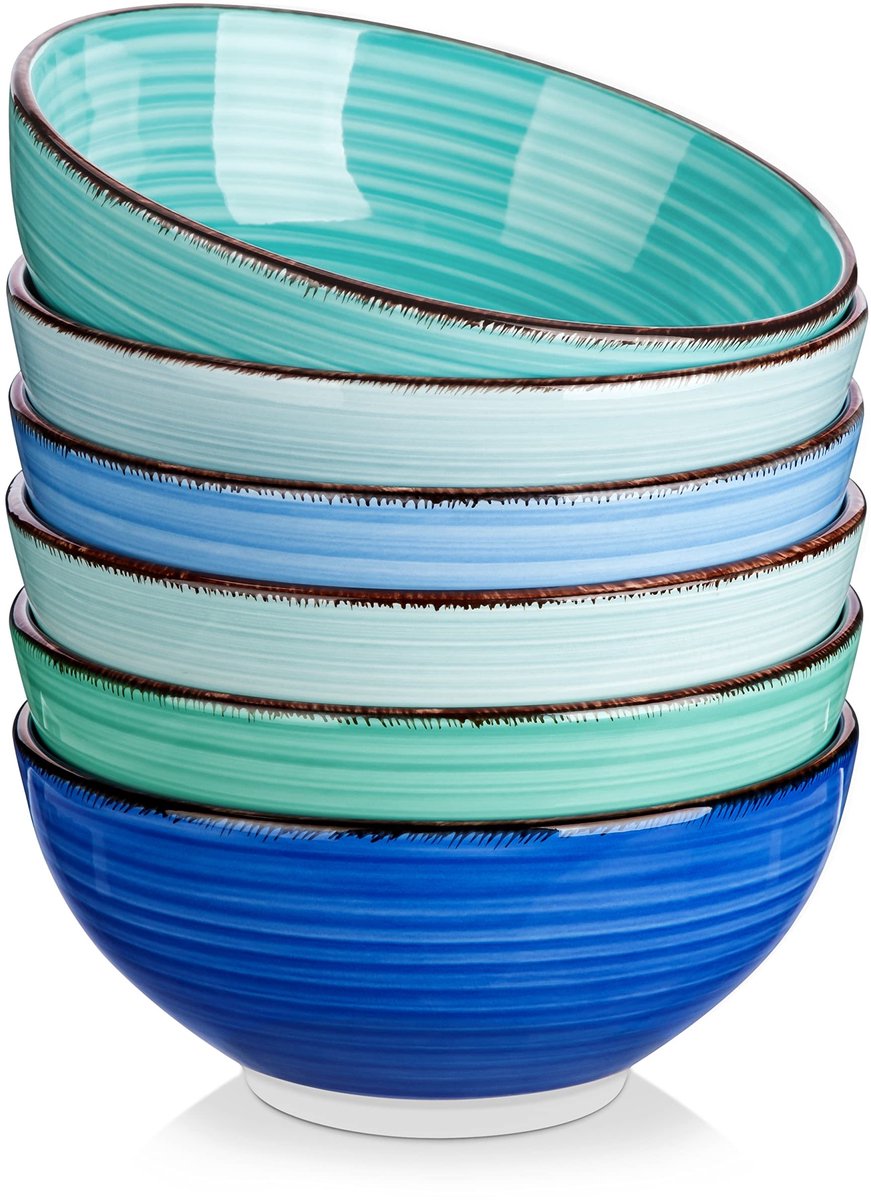 MTTProducts - Cereal Bowls - Set van 6 - Perfect voor Soep en Salades - 27oz - Vaatwasser- en Magnetronbestendig - Kleurrijk - Geschikt voor Noodle en