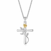 Cliste Couture Kruis Ketting Dames – 925 Zilver met Bloem Hanger & Zirkonia – Goudkleurig – Cadeau voor Vrouwen – Moederdag, Verjaardag, Valentijn, Kerst