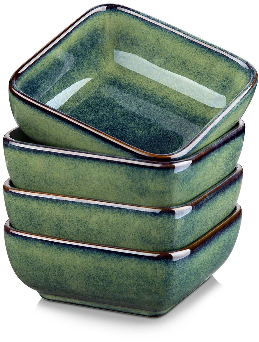 Set van 4 Vierkante Keramische Dip-schaaltjes voor Sauzen en Snacks