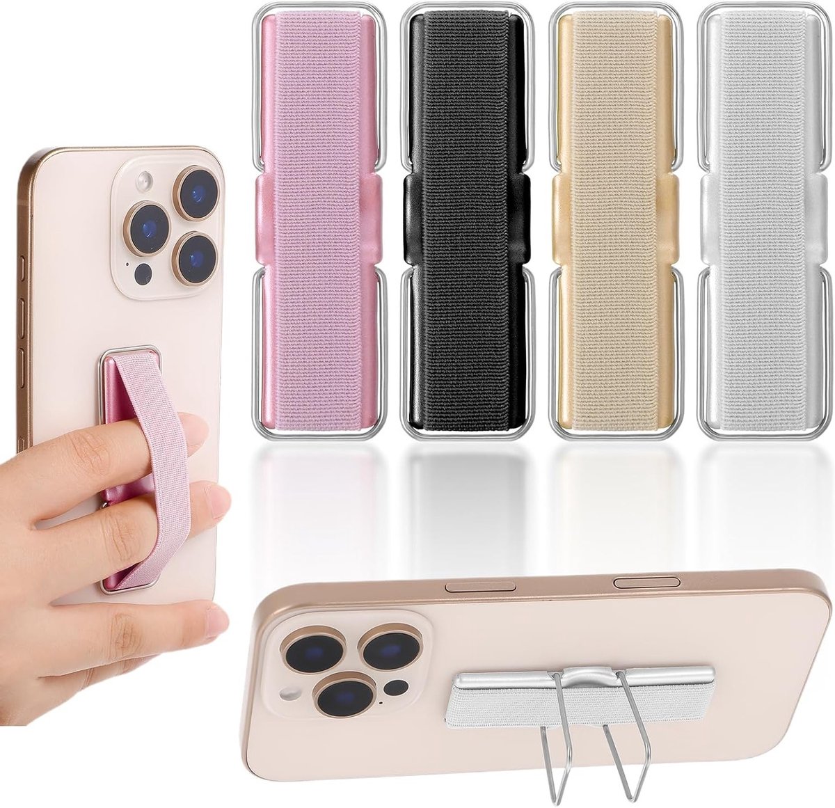 4-delige mobiele telefoonhouder, vingerhouder voor smartphones, zelfklevende grip voor éénhandig gebruik, geschikt voor e-readers en kleine tablets, handige telefoonaccessoires