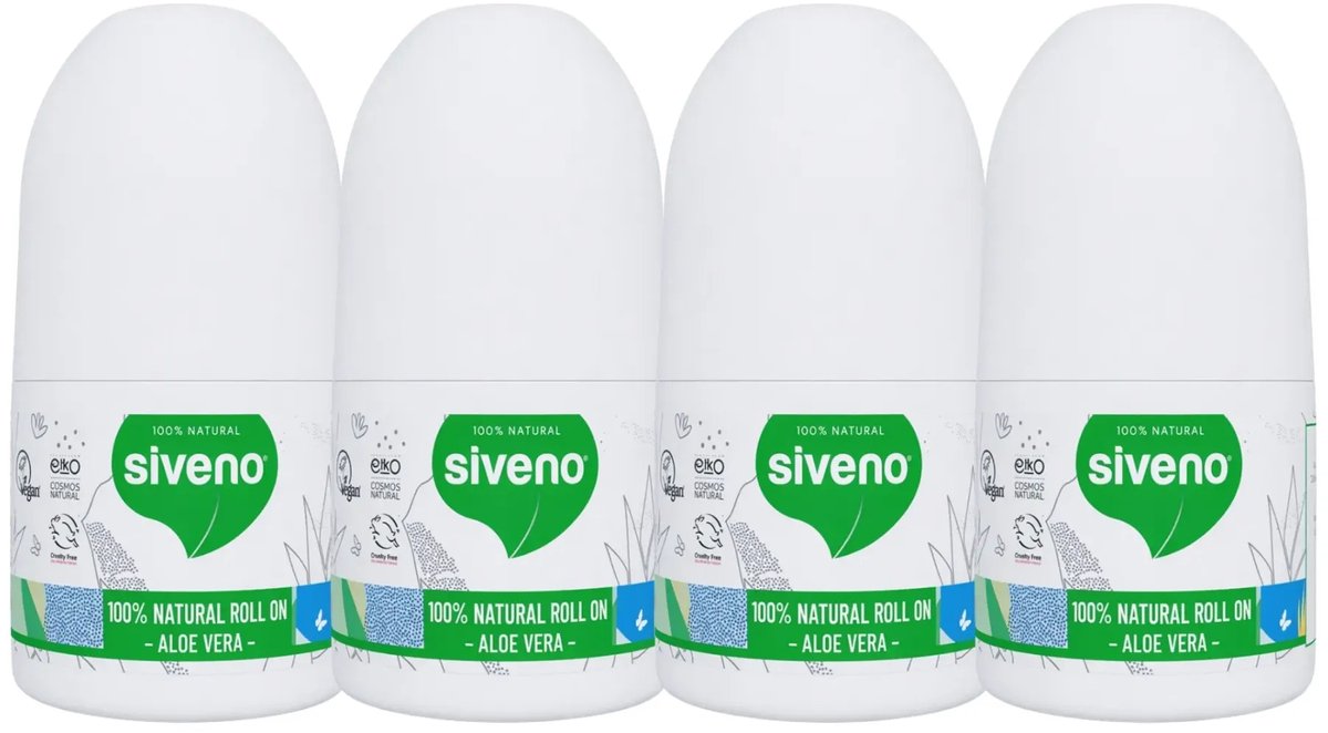 Siveno 100% Natuurlijke Roll-On Deodorant Aloë Vera Voordeelverpakking 4 Stuks