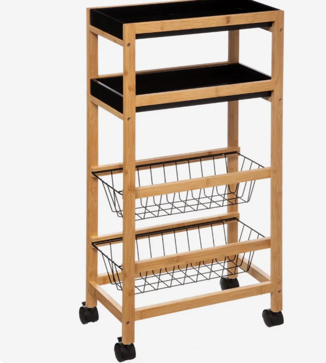 Bamboe Trolley met Verwijderbaar Dienblad - Zwart, 40,8 x 21,7 x 83 cm