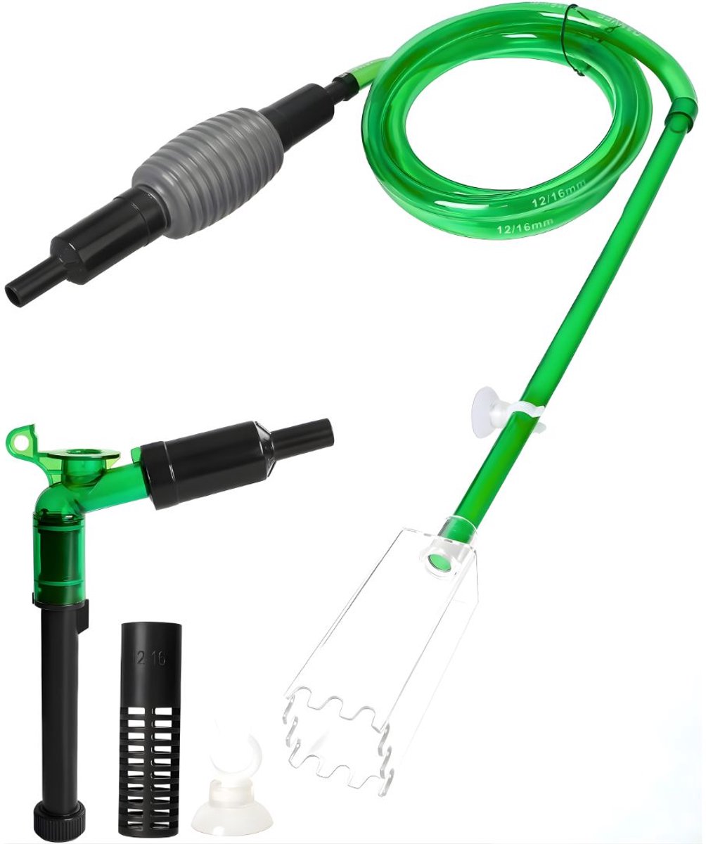 DnA® Aquarium Stofzuiger - Aquarium Stofzuiger Bodemreiniger - Aquarium Bodemreiniger - Gravel Cleaner - Zwart/Groen - 30cm x 5cm x 2cm