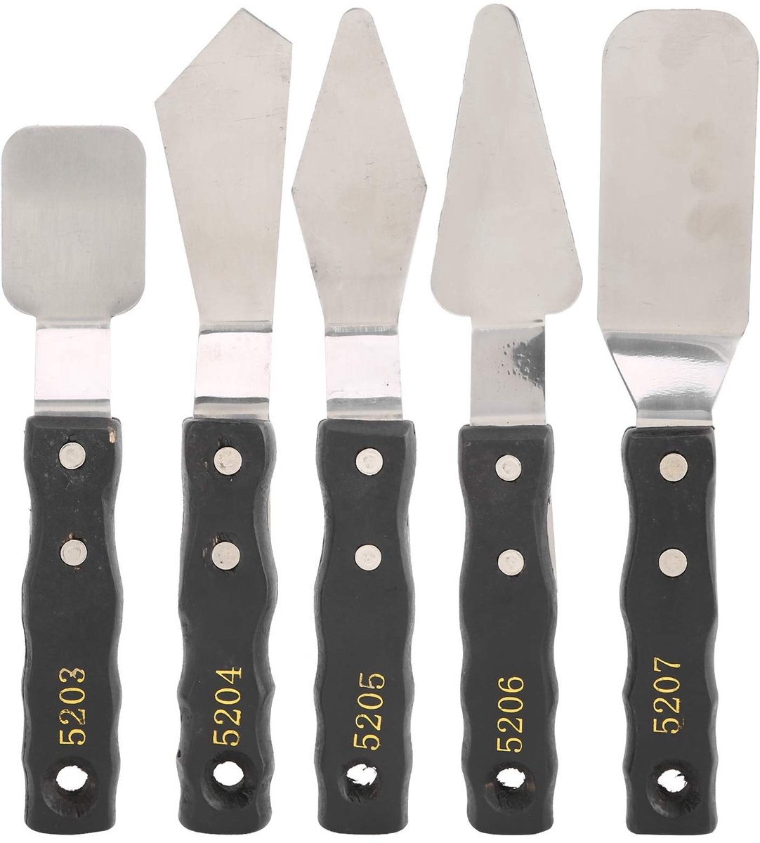Allecto - 5-delige paletmessenset - Kunstenaarsspullen - Zwart houten handvat - Roestvrij staal - Perfect voor schilderen - Geschikt voor olie en a...