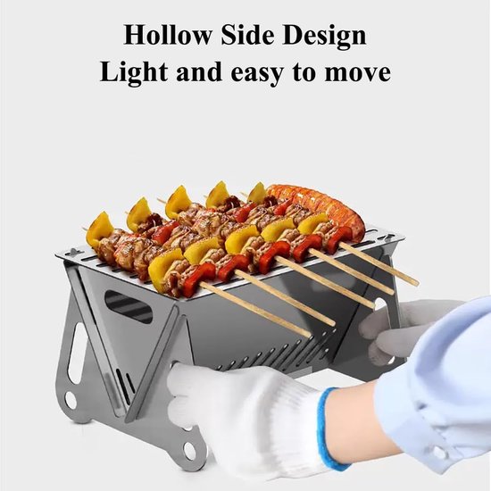 1 stuk - Draagbare opvouwbare barbecue - Roestvrij staal, opbergbaar - Mini houtskoolgrill - Buitenverwarmingsbak - 21*16*13 cm - Geschikt voor kamperen, picknicks, in de achtertuin, voor eenpersoons- of tweepersoonsgebruik - Originele kleur van Merkloos — afbeelding 5
