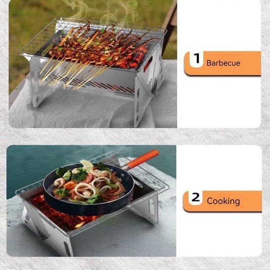 1 stuk - Draagbare opvouwbare barbecue - Roestvrij staal, opbergbaar - Mini houtskoolgrill - Buitenverwarmingsbak - 21*16*13 cm - Geschikt voor kamperen, picknicks, in de achtertuin, voor eenpersoons- of tweepersoonsgebruik - Originele kleur van Merkloos — afbeelding 3