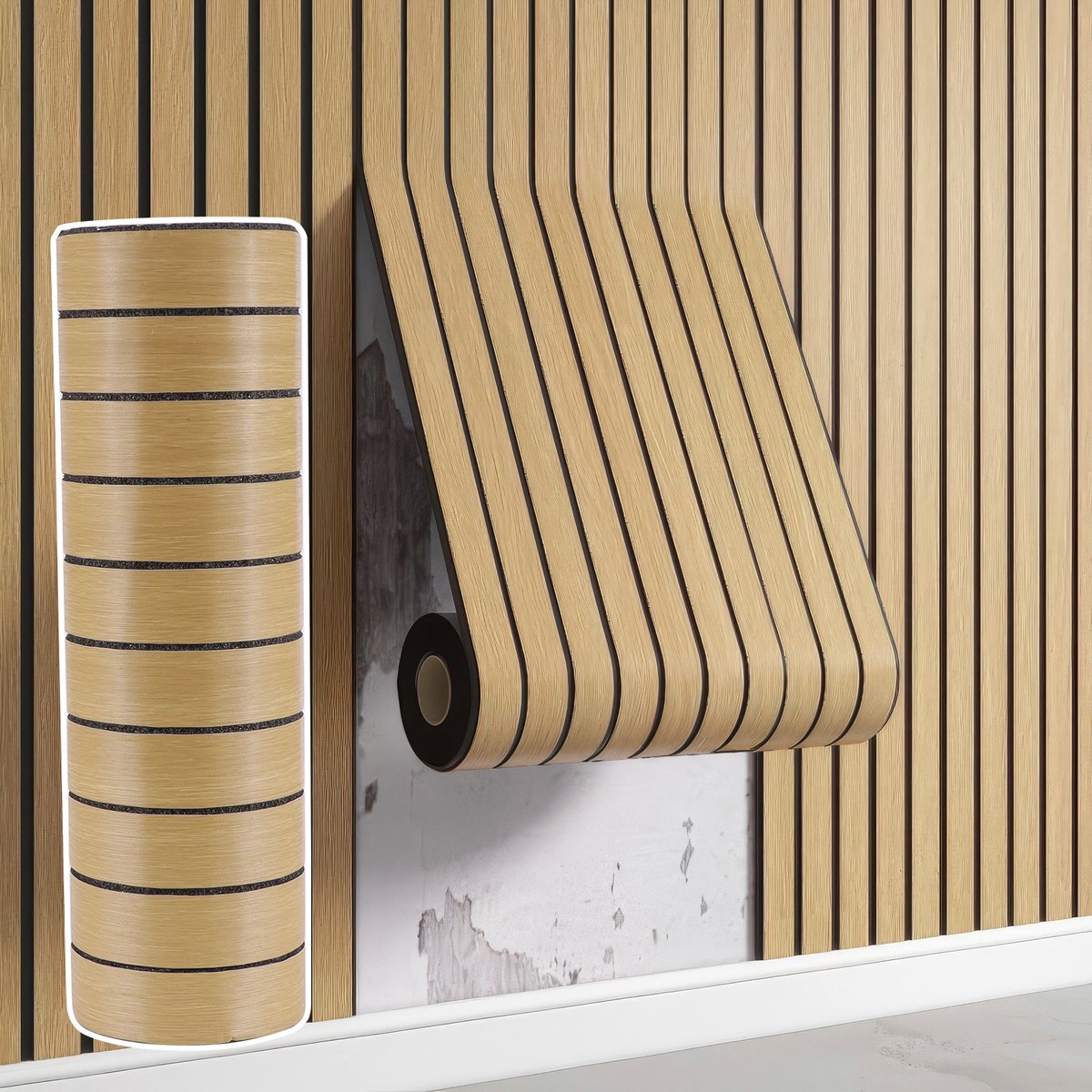 Lemlit 3D Zelfklevende Wandpanelen Houtlook - PVC Wandbekleding Lattenwand Look - 40 x 300 cm - Verwijderbaar Behang voor Woonkamer Keuken Slaapkamer - Bruin