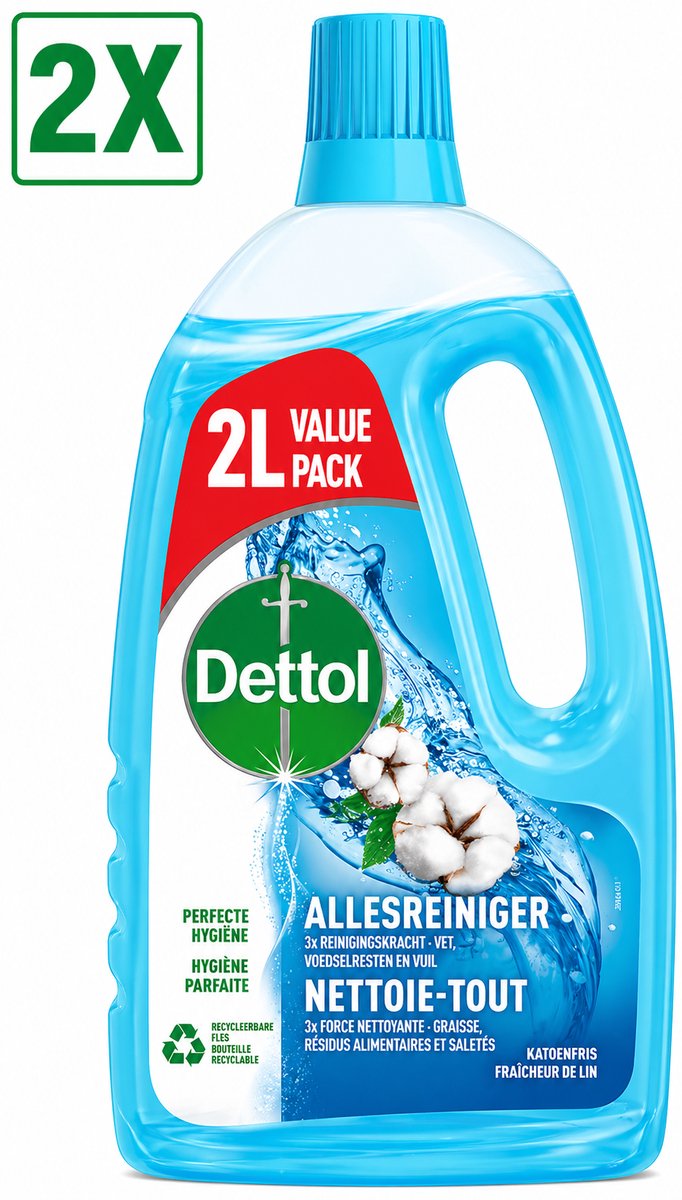 2 x Dettol - Allesreiniger - Katoenfris - Perfecte Hygiëne - 2L
