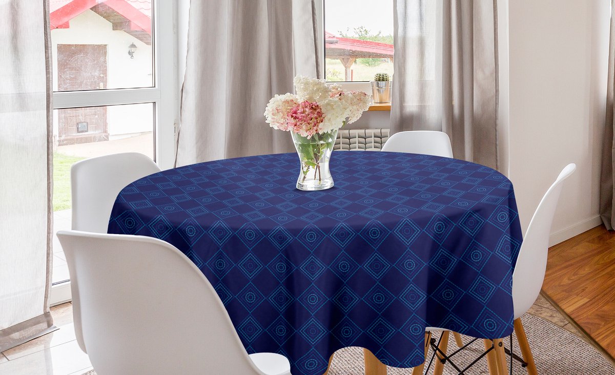ABAKUHAUS abstract rond tafelkleed, cirkelvormige tafelkleedbedekking voor eetkamerkeukendecoratie, 150 cm, donkerblauw en indigo