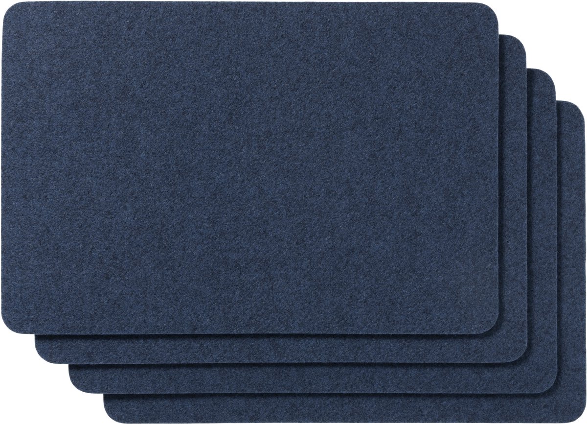 4 Vilten Placemats Rechthoek + 4 Onderzetters Donkerblauw 45x33cm