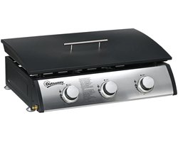 Gasbarbecue - Tafelmodel Gasbarbecue en Gasgrill - 3 Branders - 7,5 kW - met Deksel, Vetopvangbak, Antiaanbakplaat - 63 x 47 x 25 cm - Zwart + Zilver