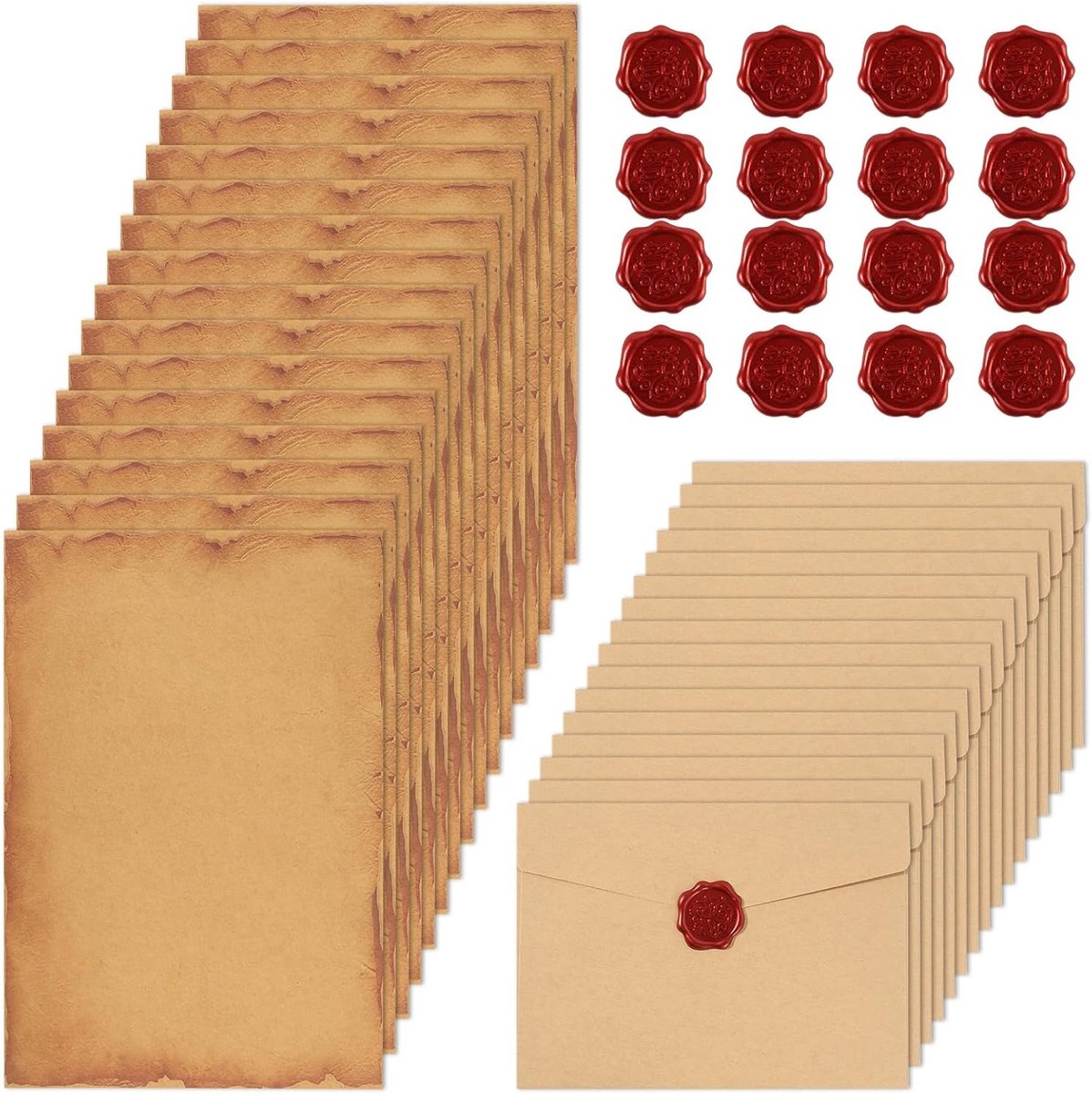 48-delige Vintage Briefpapier Set met Enveloppen, Kraft Papieren, en Wax Seal Stickers voor Liefdesbrieven en Trouwen