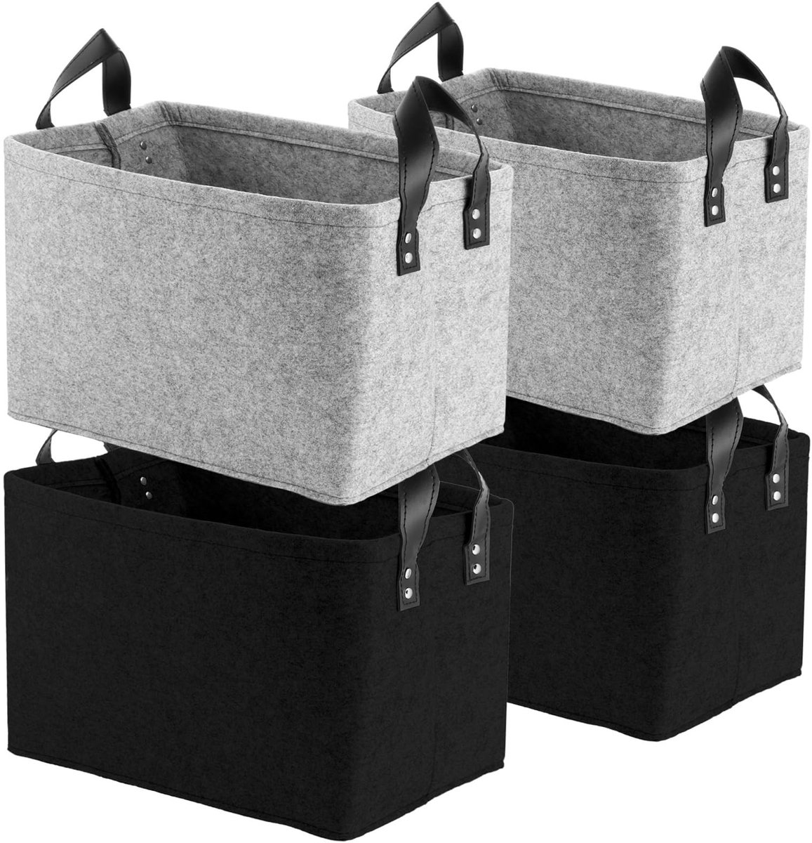 Allecto - Opbergdozen - Felt Basket - Vouwbaar - Grijs/Zwart - Organizer - Voor Handdoeken en Kleding - Set van 4