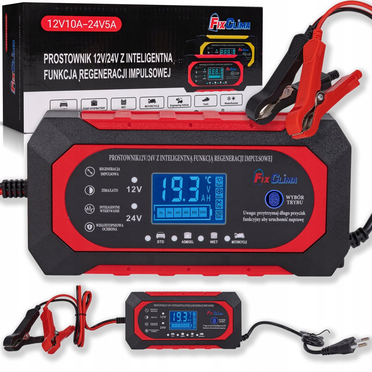 Intelligente Acculader 12V/24V - 10A - Druppellader - Met LCD Display & Reparatie Functie - Voor Auto, Motor en Vrachtwagen - AGM/GEL/Loodzuur - Start-Stop Geschikt