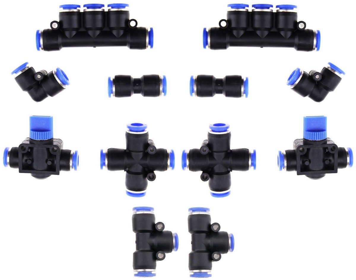 Allecto - Pneumatische Aansluitingen - 12-delige Fitting Kit - Ruimtebesparend en Flexibel - Zwart - Voor Automatisering - Professionele Toepassingen