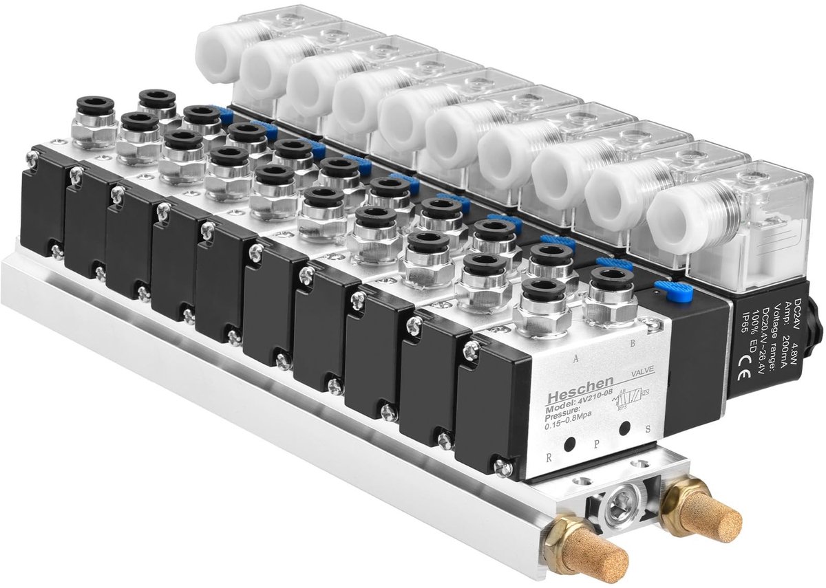 Allecto - Solenoidklep - 5 Weg 2 Positie - 24VDC - PT1/4'' Aansluiting - Manifold Klepsysteem - Ideaal voor Pneumatische Toepassingen