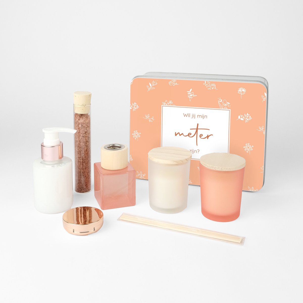 Meter vragen - Wil jij mijn meter zijn - Geschenkset vrouwen - geschenkdoos - Cadeau meter - Orange botanical design
