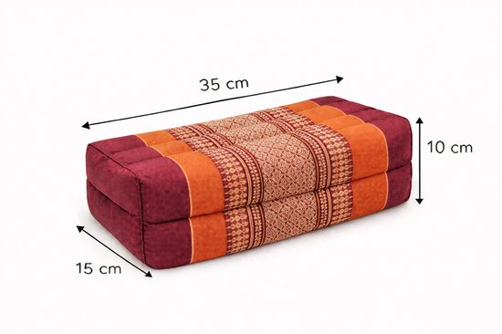 Yoga blok - Traditionele Thaise Kapok Yoga Ondersteuning Blok Kussen - Meditatie Kussen rechthoek - 35x15x10cm - Oranje van Pure Buddha — afbeelding 4