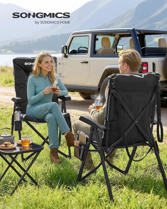 SONGMICS opvouwbare campingstoel voor volwassenen, 95°-150° verstelbare rugleuning, klapstoel 6 cm vulling, bekerhouder, zijzak, draagtas, tuincampingvissen, zwart GCB016BZ01 van Songmics — afbeelding 3