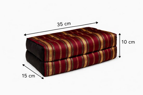 Yoga blok - Traditionele Thaise Kapok Yoga Ondersteuning Blok Kussen - Meditatie Kussen rechthoek - 35x15x10cm - Silklook - rood/goud van Bonboho — afbeelding 3