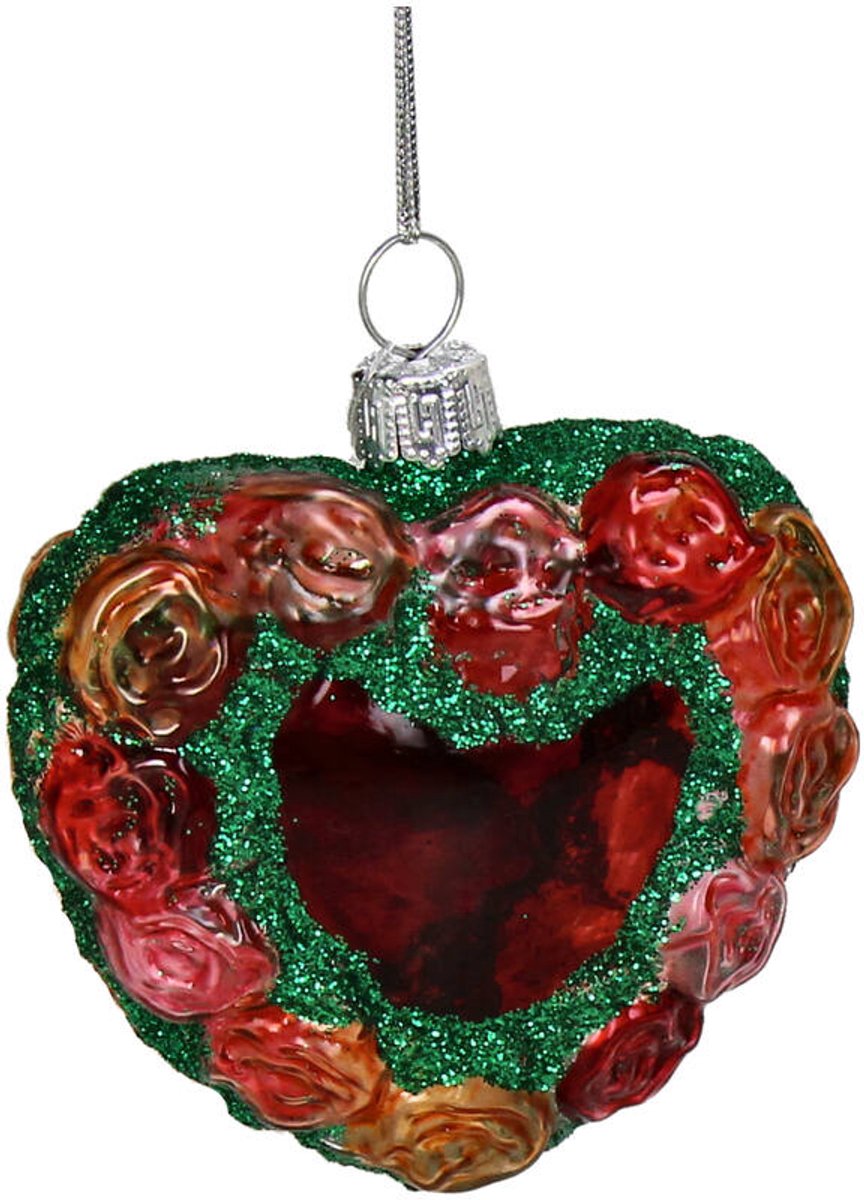 HD Collection Kerst Ornament Bloemhart – Glas Multi – 7,6 cm – Boutique de Noël – Romantische Kersthanger
